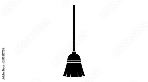 Minimalist black and white vector silhouette of a broom. Suitable for house cleaning services, sweeping, domestic chores, and housekeeping designs.