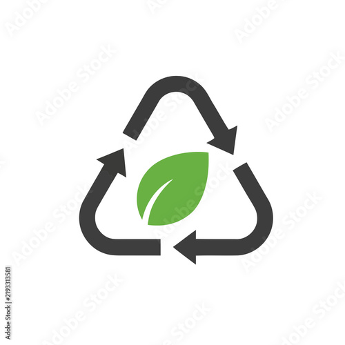 Recycle symbol with green leaf