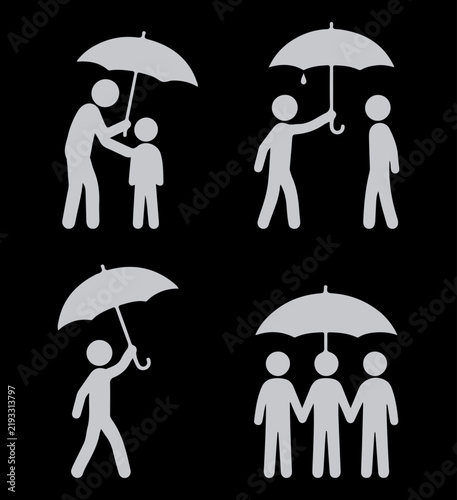 People Under Umbrella Care Silhouette Icons – Protection Solidarity Vector Pack