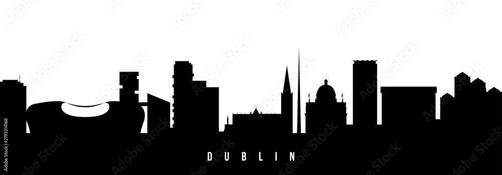 Obraz premium Vector silhouette illustration of Dublin urban skyline. Modern minimalist cityscape graphic, perfect for travel, banners or backgrounds