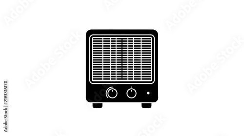 Simple black silhouette icon of a portable electric space heater, isolated on a white background. Great for winter and home appliance design concepts