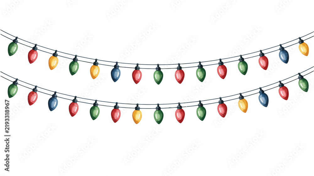 Naklejka premium Watercolor christmas string lights with colorful bulbs
