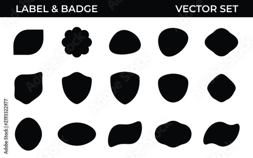 Abstract organic smooth curved badge silhouette collection featuring unique fluid label and shield vector shapes