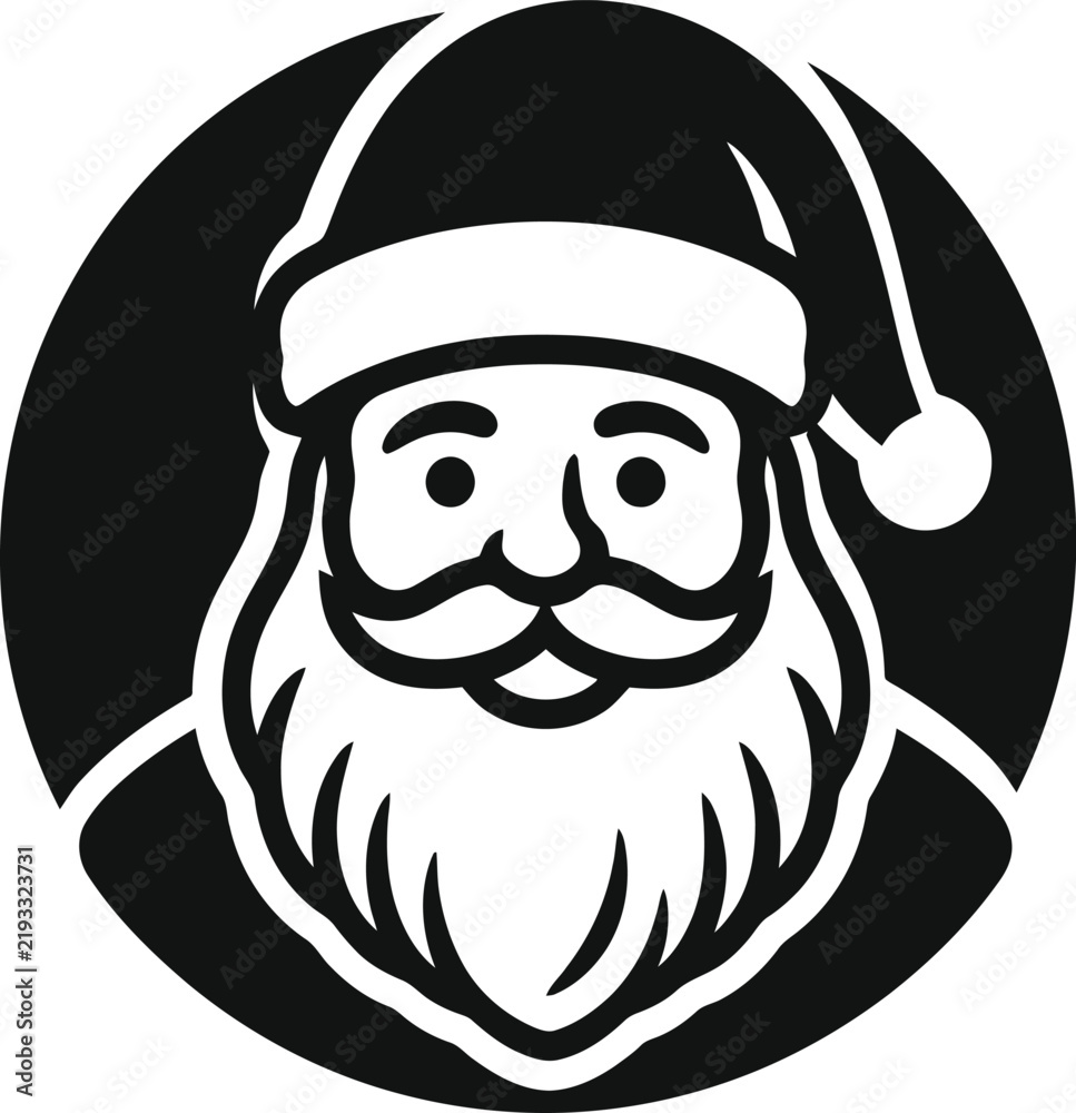 Fototapeta premium Santa Claus character icon with white hat and beard for holiday branding and marketing