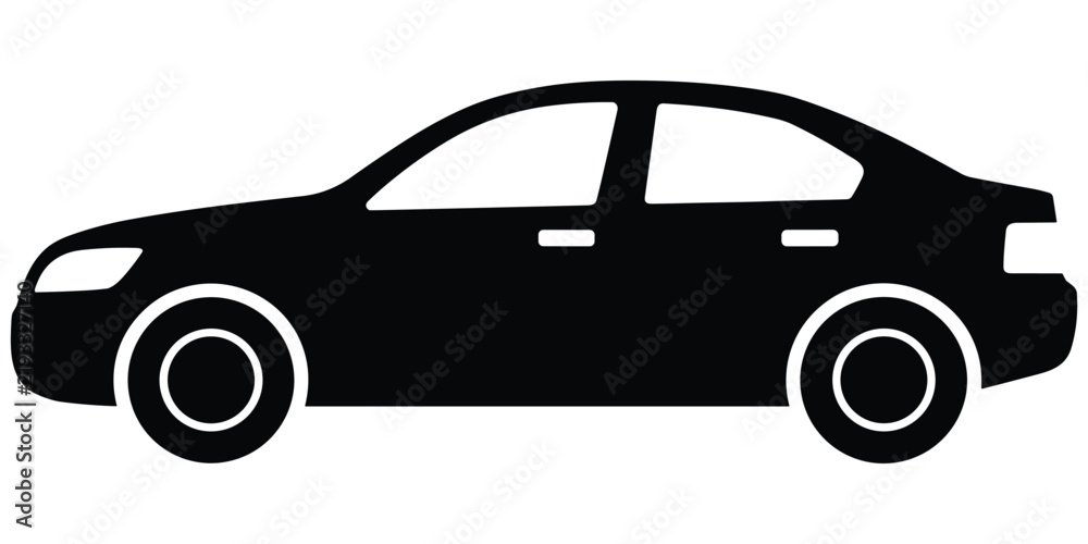 Fototapeta premium Passenger sedan vehicle profile silhouette showcasing sleek side windows and detailed wheel arches