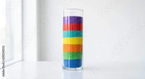 Vibrant Rainbow Sand Layers Poured Into Tall Glass Vase for Decorative Art