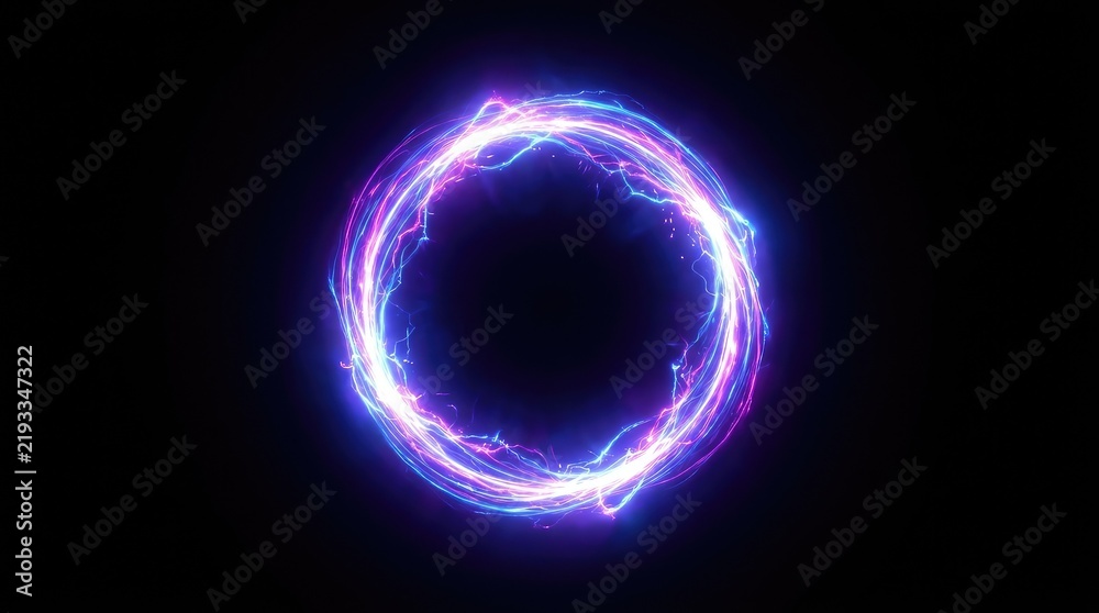 Fototapeta premium Glowing electric ring of blue and purple energy