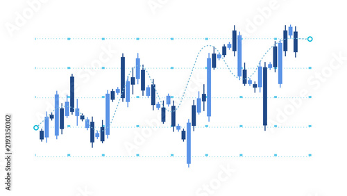 Graph stock market candlestick chart with average line financial investment analysis. in blue tones color and clean design.