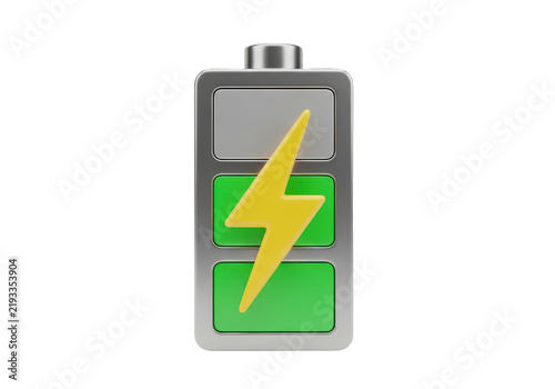 3d battery icon with charge level isolated on transparent background