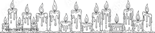 Photography Hand drawn candle border illustration, black and white lit candles with melting