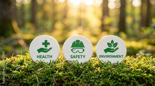 Workplace health safety and environment compliance concept for sustainability and risk management.
