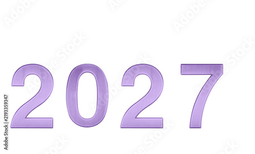 Purple 2027 year digits isolated on white background. Metallic metallic texture typography element for Happy New Year card, Christmas banner, and calendar design
