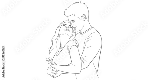 Quadro su tela Line art illustration depicts a couple embracing in a tender pose