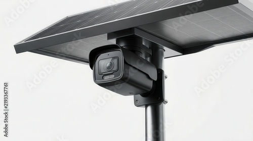 A solar powered AI camera system surveilling traffic and car license plates on a city street.