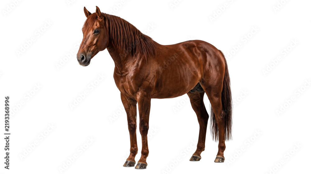 Fototapeta premium Horse standing gracefully against a plain transparent background showcasing its strong physical build completely.