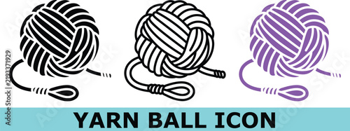 Yarn ball icon set, vector solid, outline, and colored collection of knitting wool symbols, craft hobby elements, and handmade textile craft icons
