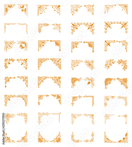 Christmas ornamental corner borders and festive gold frame decorative design elements set.
