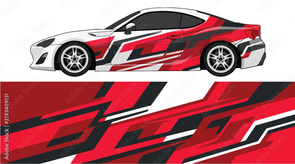 Fototapeta premium Red Black White Racing Car Wrap Design Vector Illustration