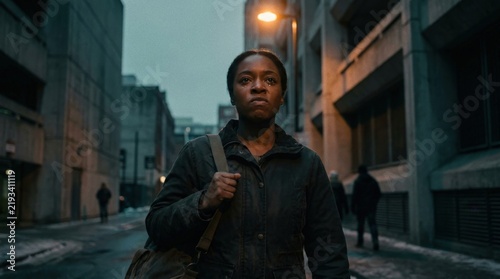 Resilient woman seek safety after violence in city street