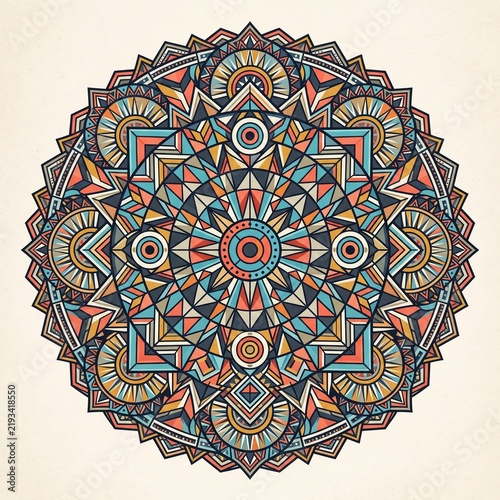 Tribal Geometric Mandala Art Ethnic Boho Circular Pattern Vector Illustration