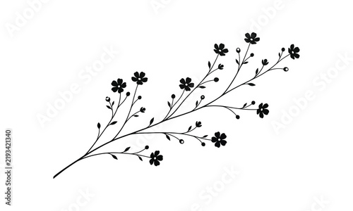 Black Wildflower Branch Vector Graphic for Wedding Invitations