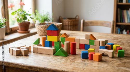 Wooden Building Blocks Create Imaginative Playtime Scences