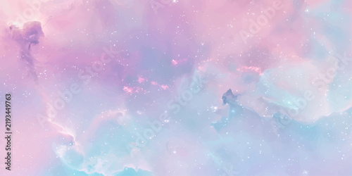 A dreamy, ethereal watercolor galaxy with soft pastel hues of pink, purple, and teal blends to create a tranquil, cosmic expanse, evoking a sense of wonder and peace.