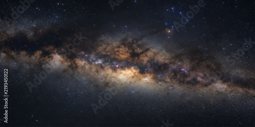 The stunning expanse of the Milky Way galaxy unfolds in a breathtaking panoramic view, revealing its luminous core and countless stars in a cosmic spectacle.