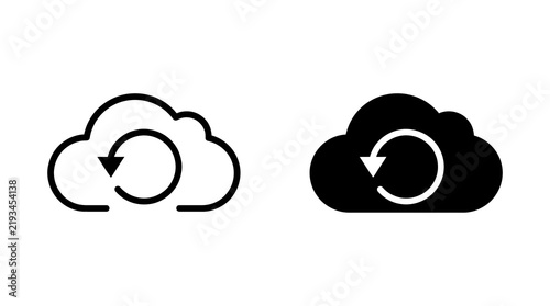 Tapety artystyczne Cloud sync icons set with solid and outlined styles for digital storage and data management interface design.