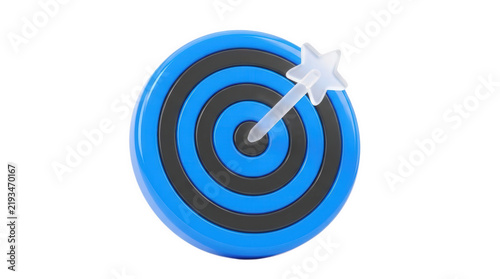 Target bullseye with star arrow hitting center isolated on white background for business goal achievement and success strategy