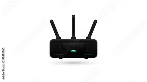 Modern wireless router with green signal lights