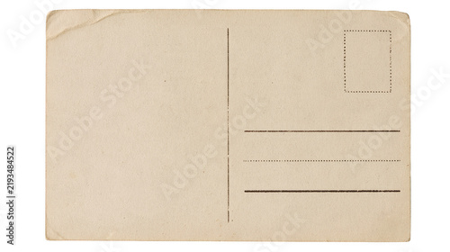 Vintage beige postcard with lined writing space and faint postal markings for stationery design