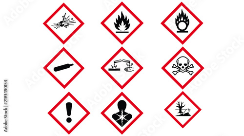 GHS Hazard Pictograms Set, Standardized Chemical Safety Warning Signs