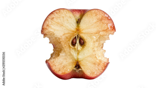фотографія Half eaten red apple core with visible seeds, isolated on transparent background