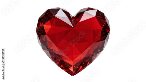 Cuadro en lienzo Polygonal faceted red crystal heart shape, isolated on transparent background