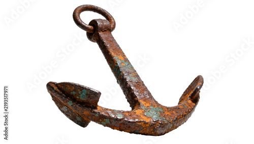 Obraz na płótnie Rusty metal anchor with patina, isolated on transparent background