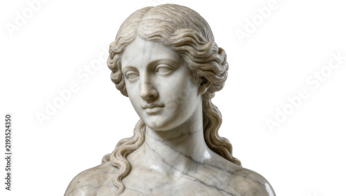 Classical marble sculpture of a woman s bust with flowing hair, isolated on transparent background
