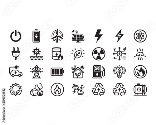 Energy Icon Set Black Vector