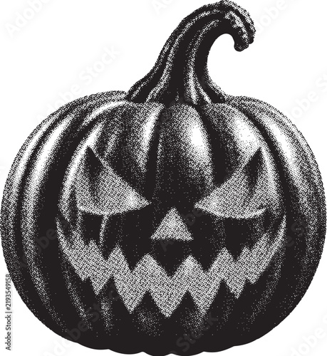  Retro Halftone Scary Jack-o'-Lantern Pumpkin Silhouette for Halloween Design