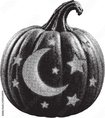  Retro Halftone Scary Jack-o'-Lantern Pumpkin Silhouette for Halloween Design