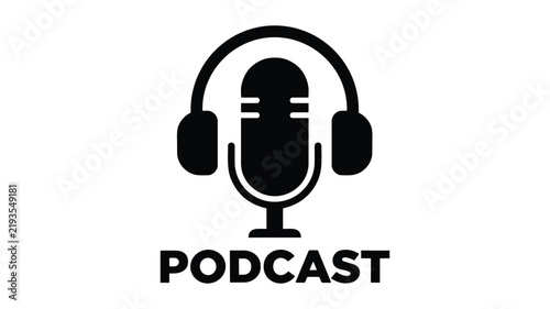 Podcast microphone with headphones icon for audio recording broadcasting.