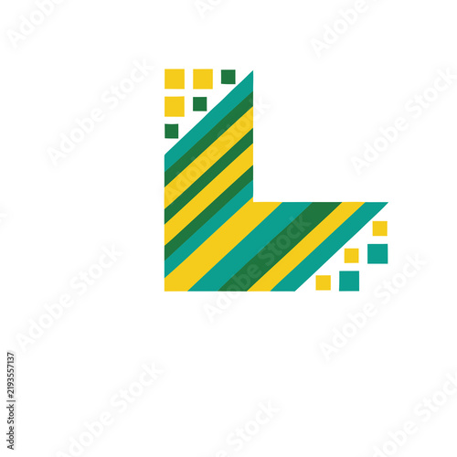 Letter L with diagonal stripes and squares