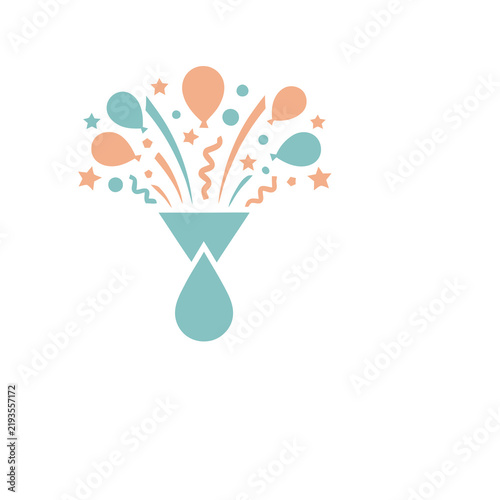 Party confetti and balloons emerging from funnel
