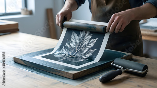 Botanical monotype print lifted from an inked plate
