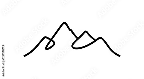 Minimalist continuous line drawing of mountain peaks landscape in black and white vector illustration