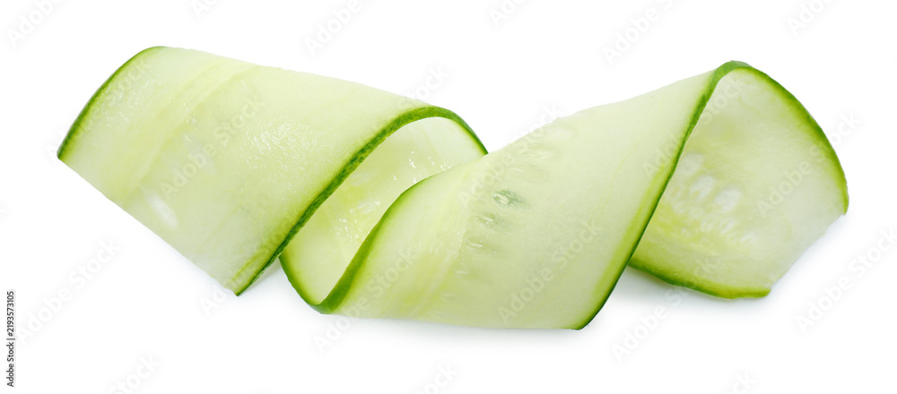 Fototapeta premium Slice of cucumber isolated on white, top view