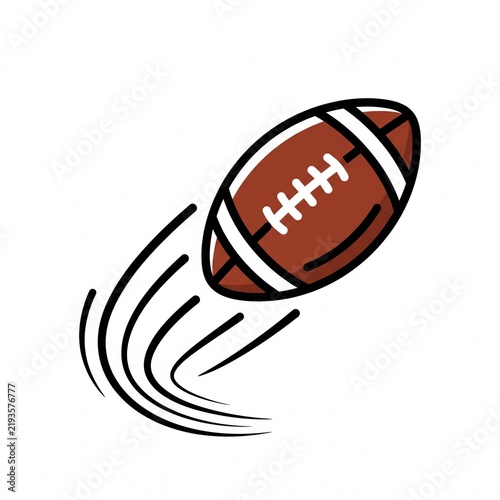 Dynamic vector illustration of an American football soaring through the air with motion lines, isolated on a white background.