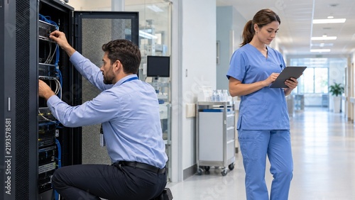 Healthcare IT professional securing hospital data infrastructure