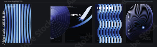 Modernist kinetic opart series featuring patterns and designs in blue