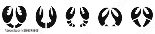 Set of black silhouette crab and lobster claws icons isolated on white